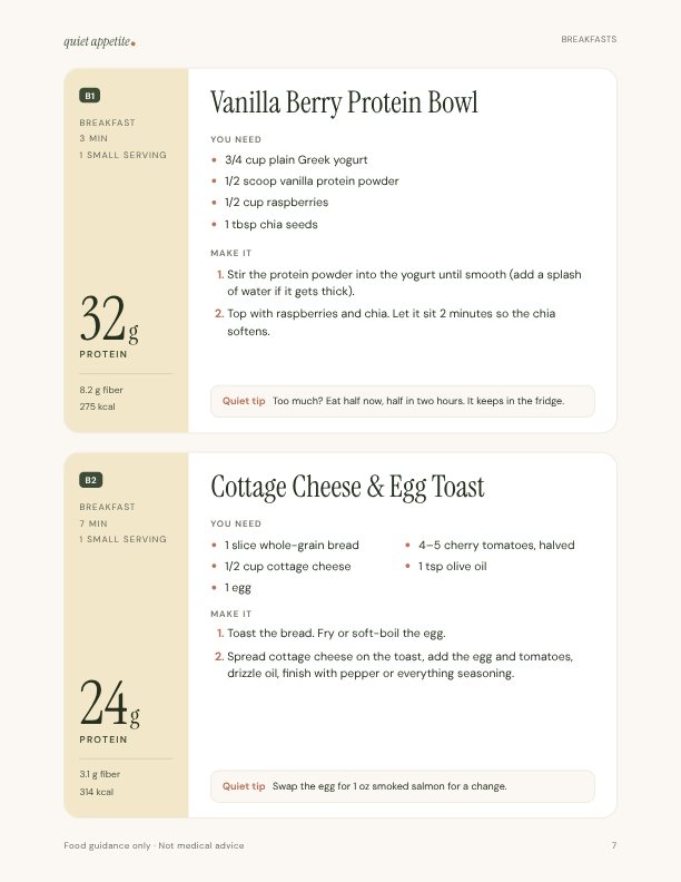 Two recipe cards from the kit